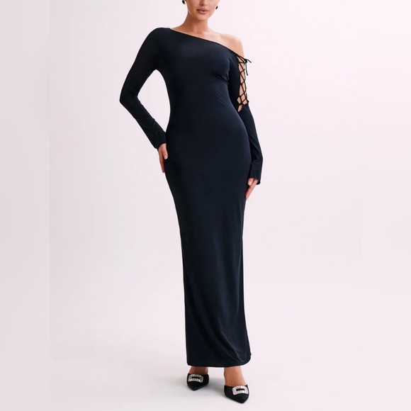 Tie Sleeve Slinky Maxi Dress - Picture 3 of 10